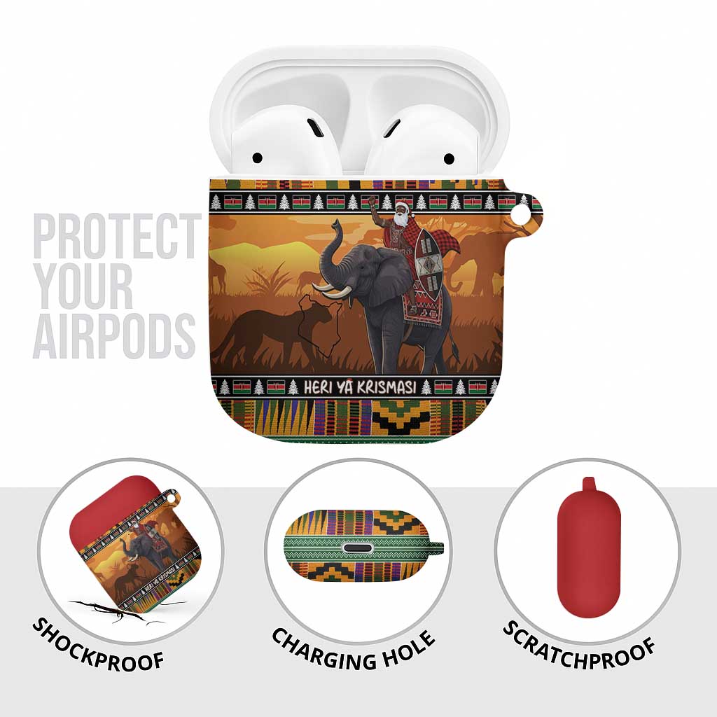 Kenya Safari Christmas AirPods Case Black Santa Riding Elephant - Heri ya Krismasi