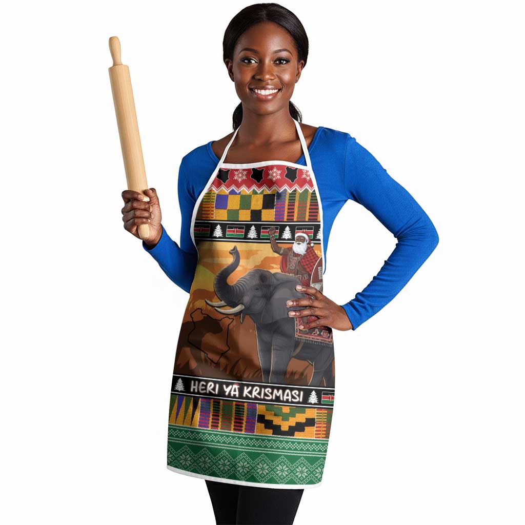 Kenya Safari Christmas Apron Black Santa Riding Elephant - Heri ya Krismasi
