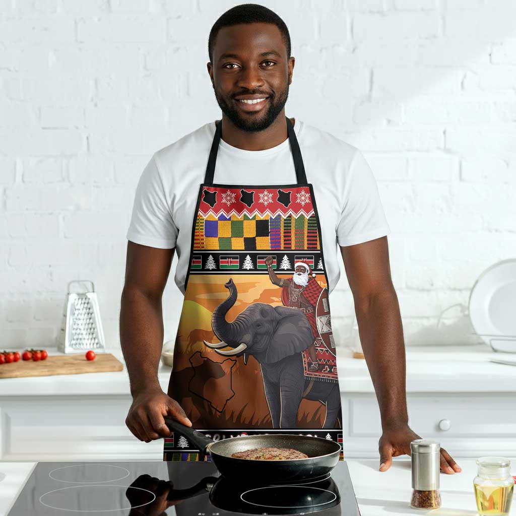 Kenya Safari Christmas Apron Black Santa Riding Elephant - Heri ya Krismasi