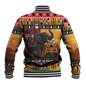 Afro Christmas in Kenya Safari Baseball Jacket Black Santa Riding Elephant - African Pride