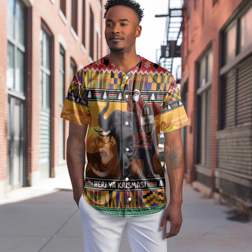 Afro Christmas in Kenya Safari Baseball Jersey Black Santa Riding Elephant - African Pride