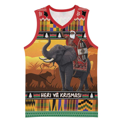 Afro Christmas in Kenya Safari Basketball Jersey Black Santa Riding Elephant LT15