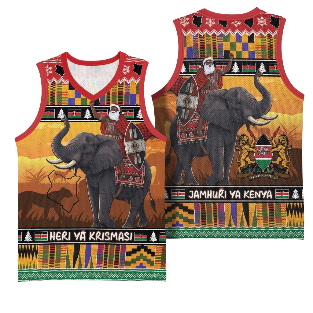 Afro Christmas in Kenya Safari Basketball Jersey Black Santa Riding Elephant LT15