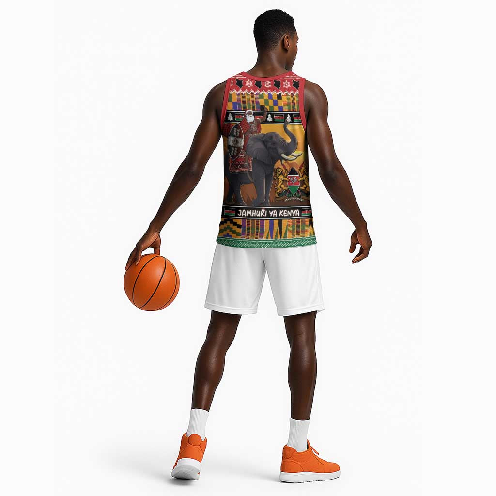 Afro Christmas in Kenya Safari Basketball Jersey Black Santa Riding Elephant LT15