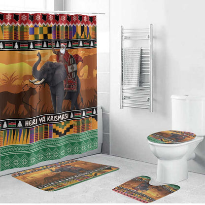 Kenya Safari Christmas Bathroom Set Black Santa Riding Elephant - Heri ya Krismasi