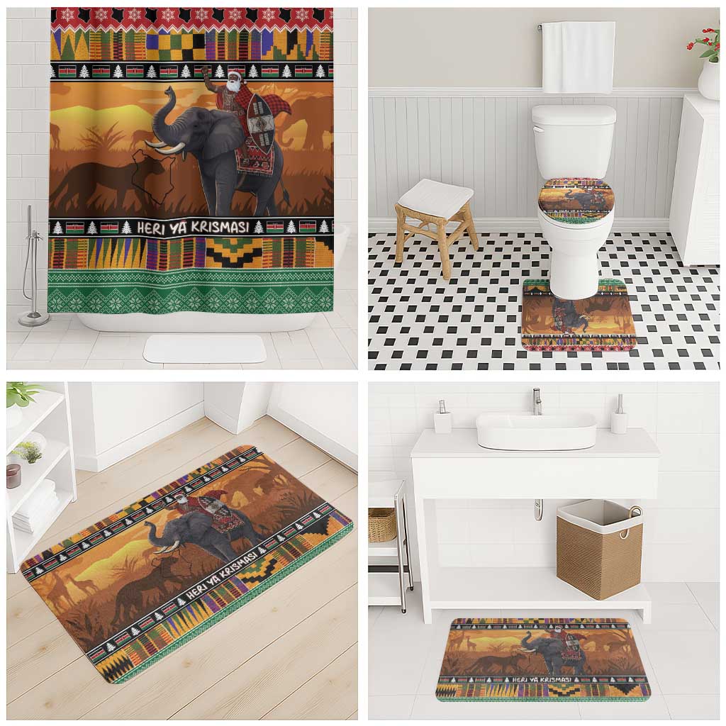 Kenya Safari Christmas Bathroom Set Black Santa Riding Elephant - Heri ya Krismasi