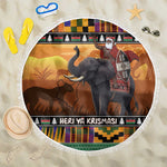 Afro Christmas in Kenya Safari Beach Blanket Black Santa Riding Elephant - African Pride