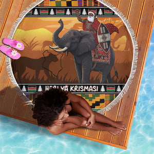 Afro Christmas in Kenya Safari Beach Blanket Black Santa Riding Elephant - African Pride