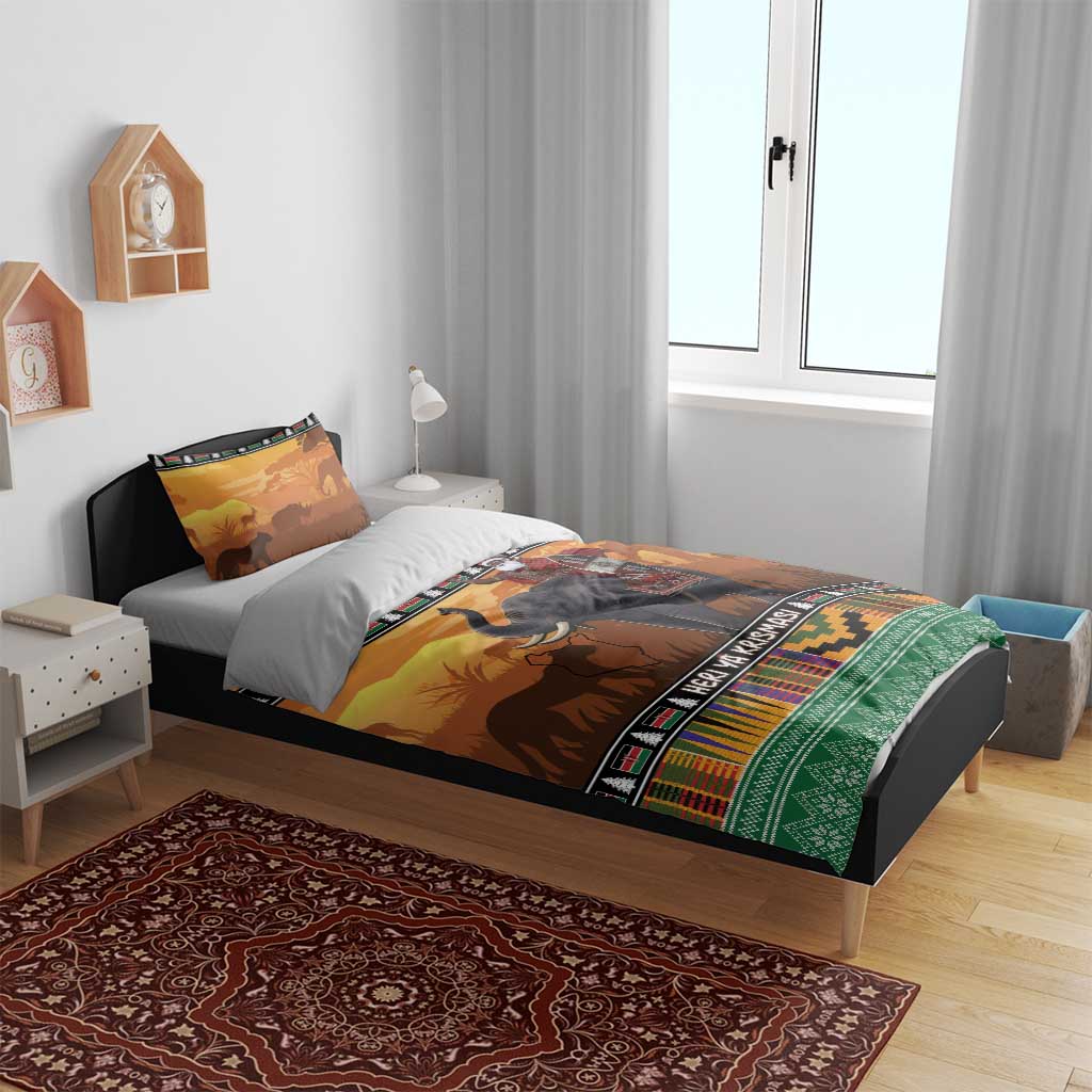 Afro Christmas in Kenya Safari Bedding Set Black Santa Riding Elephant - African Pride