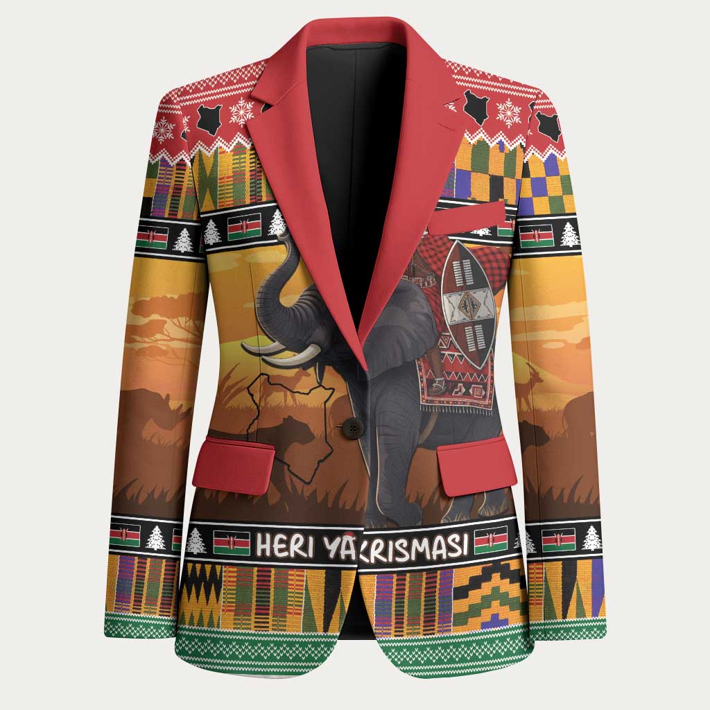 Kenya Safari Christmas Blazer Black Santa Riding Elephant - Heri ya Krismasi