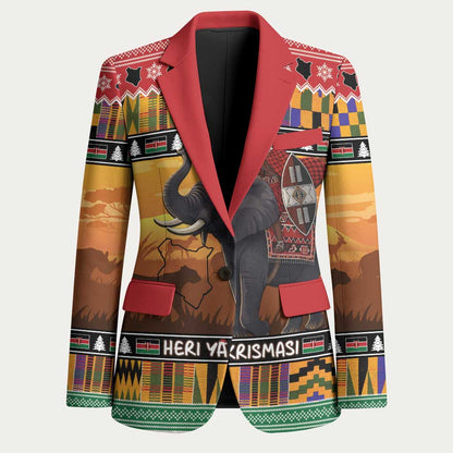 Kenya Safari Christmas Blazer Black Santa Riding Elephant - Heri ya Krismasi