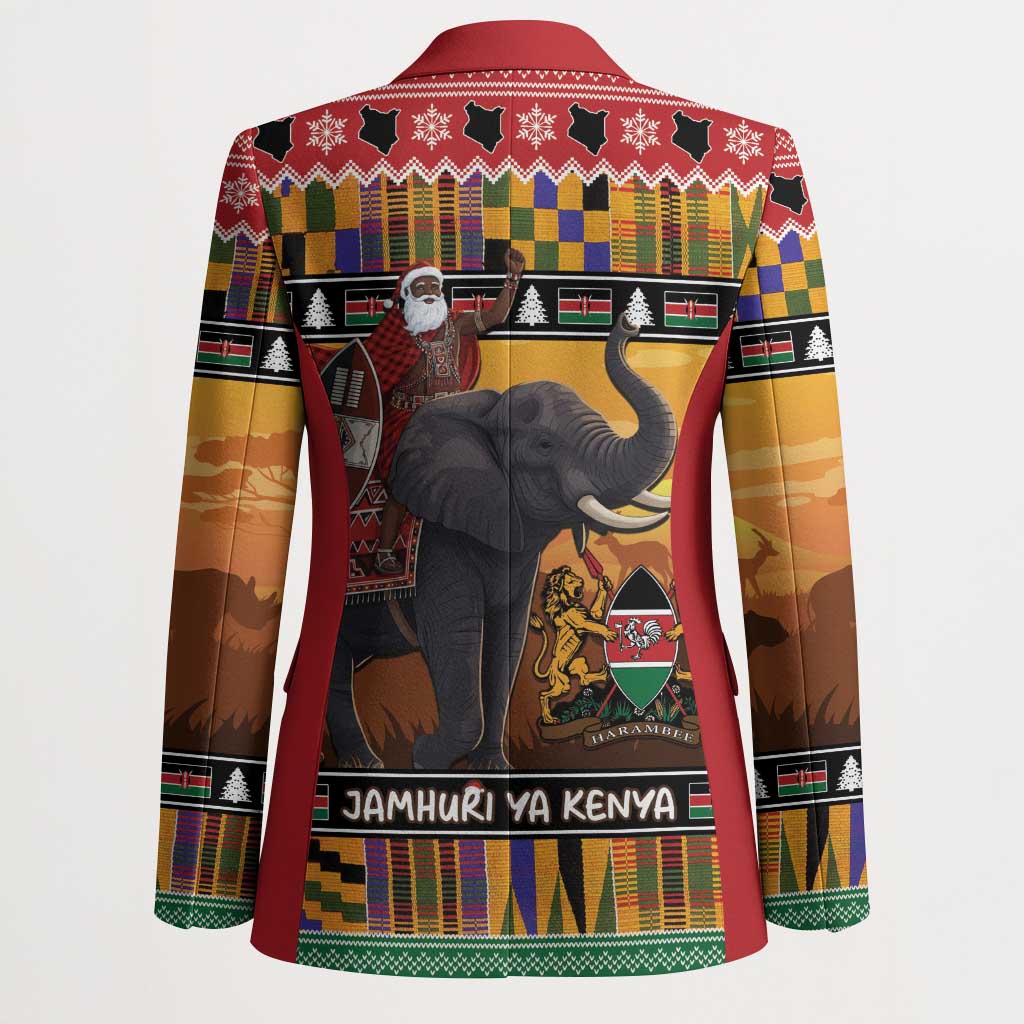 Kenya Safari Christmas Blazer Black Santa Riding Elephant - Heri ya Krismasi