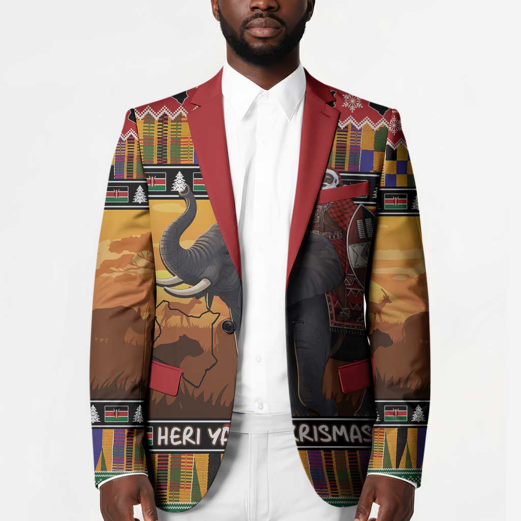 Kenya Safari Christmas Blazer Black Santa Riding Elephant - Heri ya Krismasi