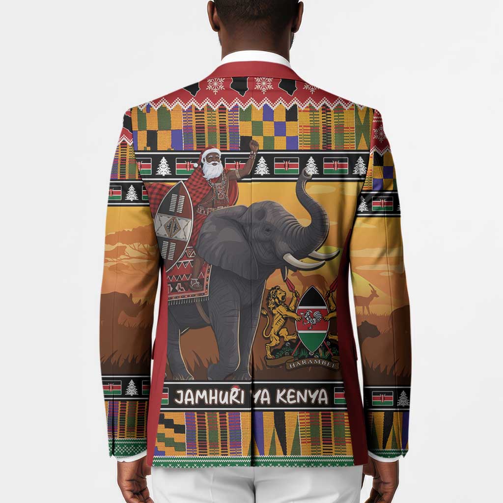 Kenya Safari Christmas Blazer Black Santa Riding Elephant - Heri ya Krismasi