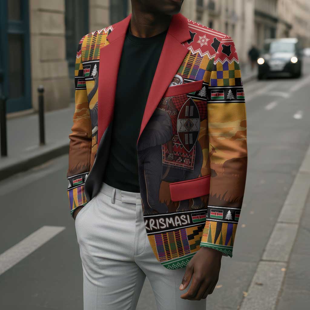 Kenya Safari Christmas Blazer Black Santa Riding Elephant - Heri ya Krismasi