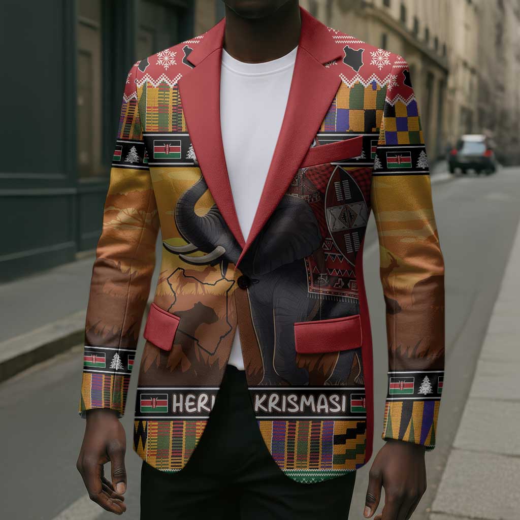 Kenya Safari Christmas Blazer Black Santa Riding Elephant - Heri ya Krismasi