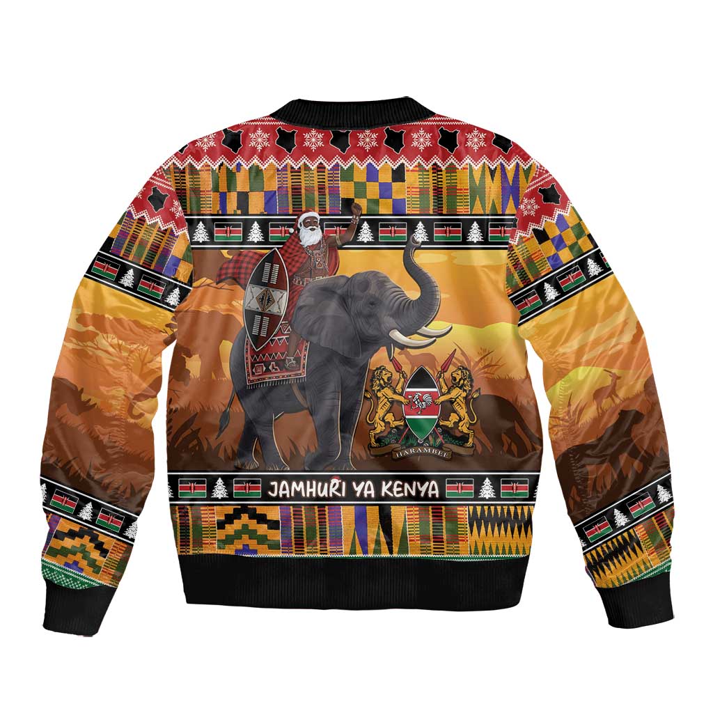 Afro Christmas in Kenya Safari Bomber Jacket Black Santa Riding Elephant - African Pride