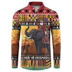 Kenya Safari Christmas Button Sweatshirt Black Santa Riding Elephant - Heri ya Krismasi