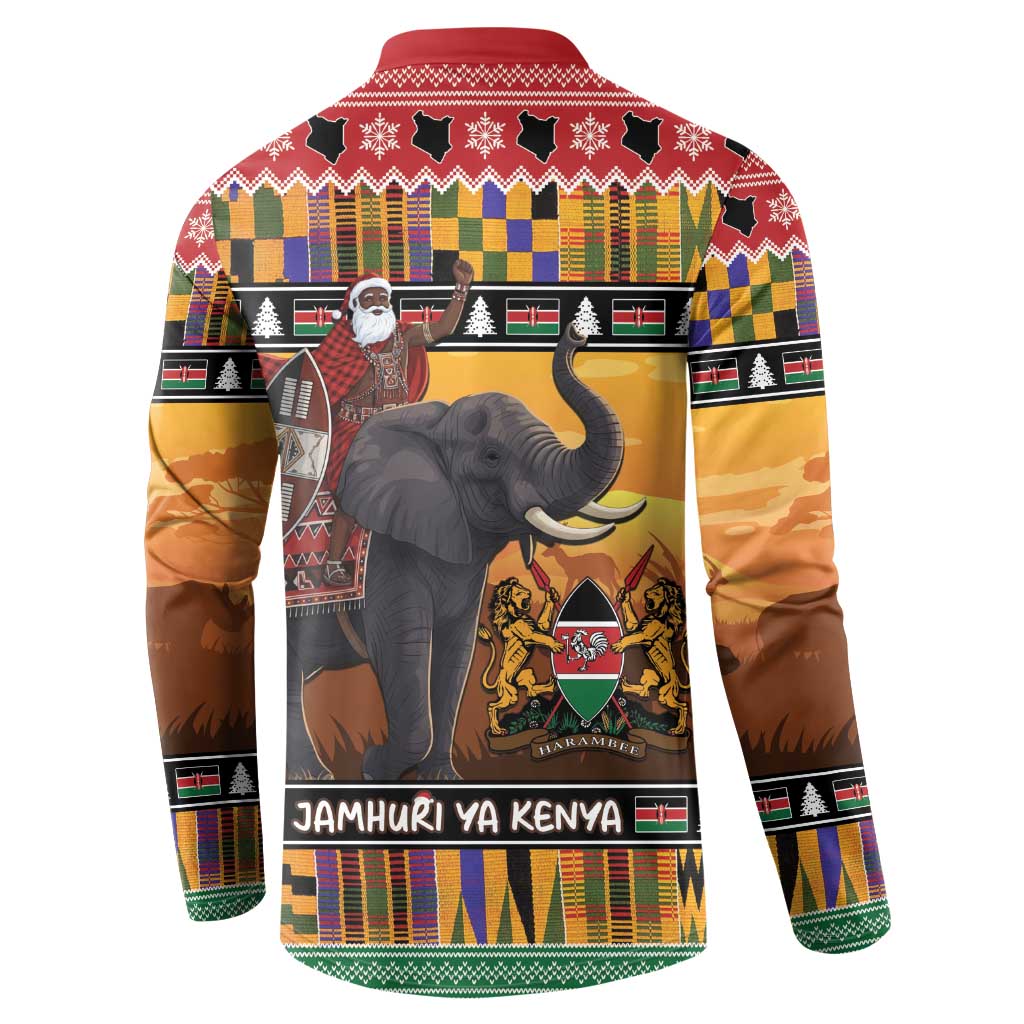 Kenya Safari Christmas Button Sweatshirt Black Santa Riding Elephant - Heri ya Krismasi