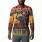 Kenya Safari Christmas Button Sweatshirt Black Santa Riding Elephant - Heri ya Krismasi
