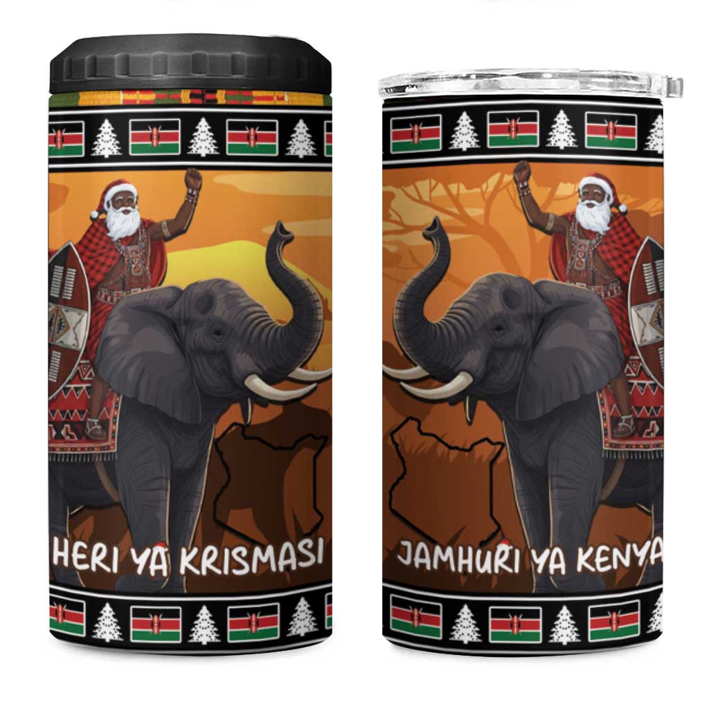 Afro Christmas in Kenya Safari 4 in 1 Can Cooler Tumbler Black Santa Riding Elephant - African Pride