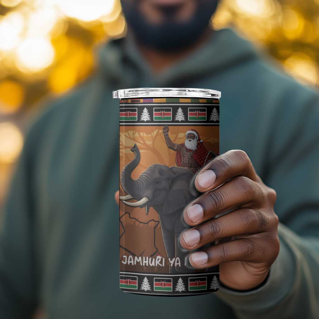 Afro Christmas in Kenya Safari 4 in 1 Can Cooler Tumbler Black Santa Riding Elephant - African Pride