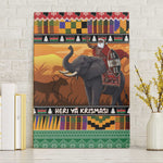 Afro Christmas in Kenya Safari Canvas Wall Art Black Santa Riding Elephant - African Pride