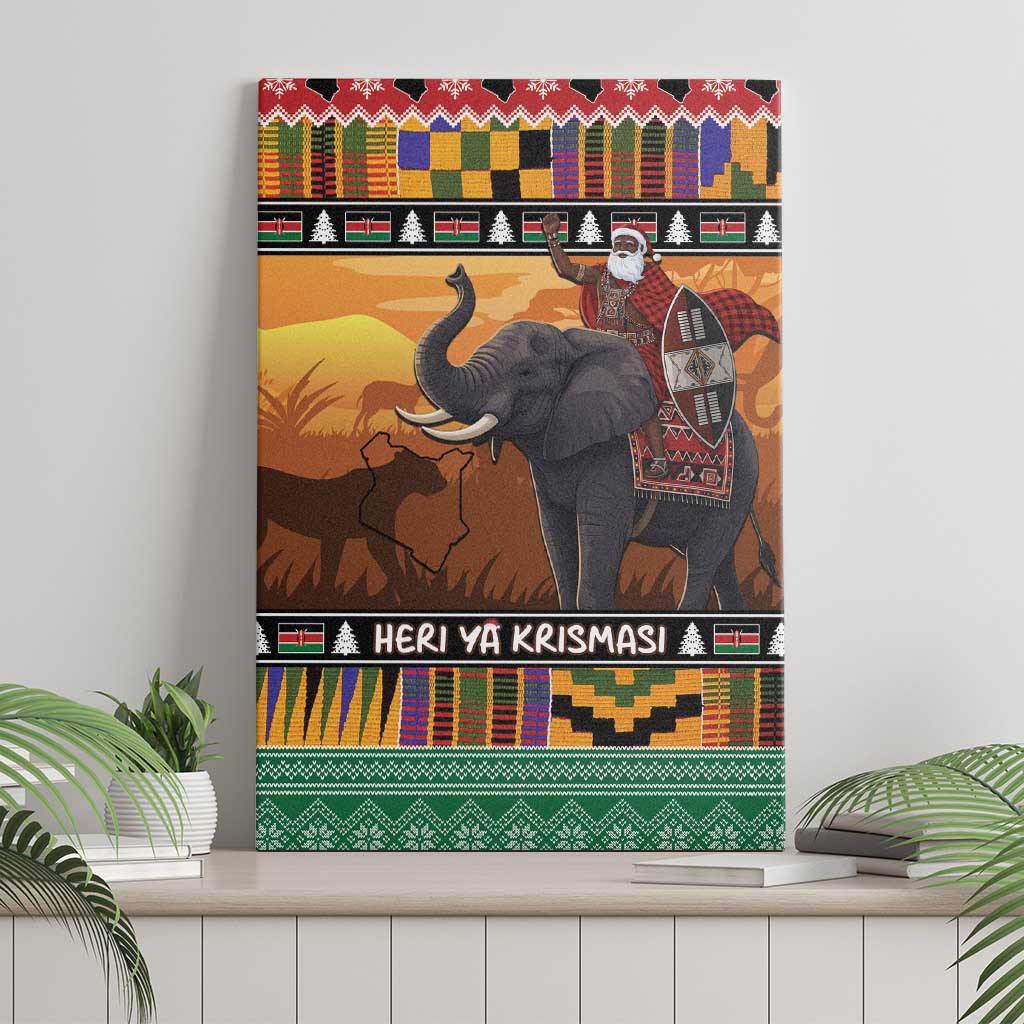 Afro Christmas in Kenya Safari Canvas Wall Art Black Santa Riding Elephant - African Pride
