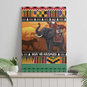 Afro Christmas in Kenya Safari Canvas Wall Art Black Santa Riding Elephant - African Pride