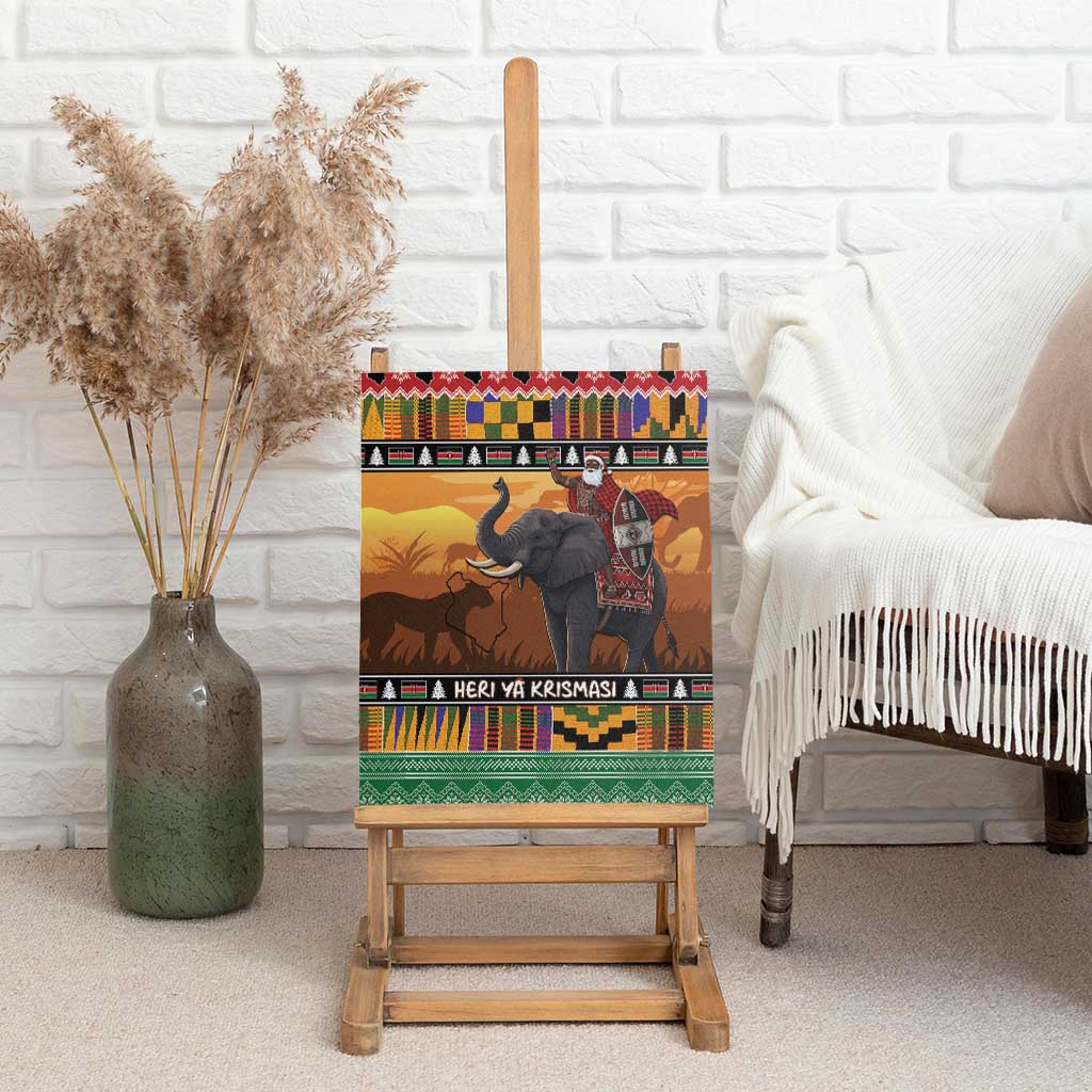 Afro Christmas in Kenya Safari Canvas Wall Art Black Santa Riding Elephant - African Pride