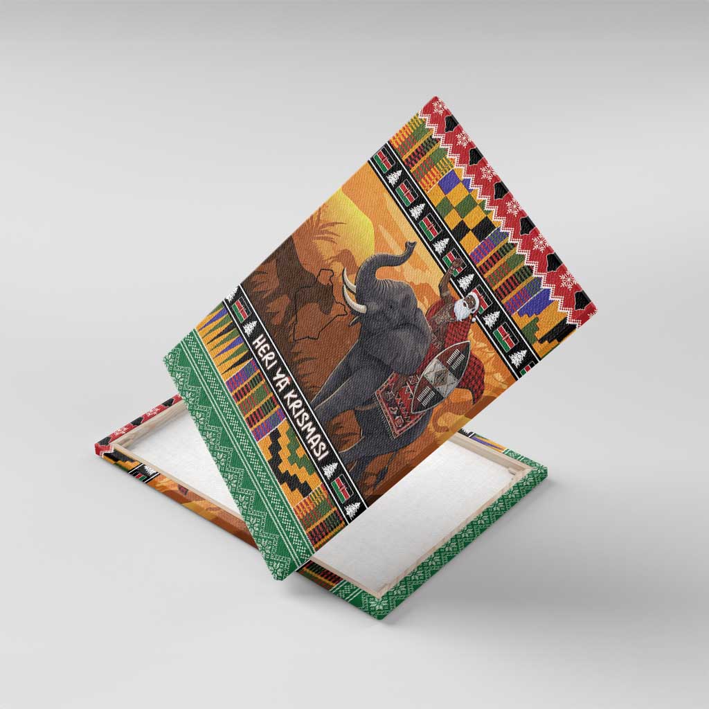 Afro Christmas in Kenya Safari Canvas Wall Art Black Santa Riding Elephant - African Pride
