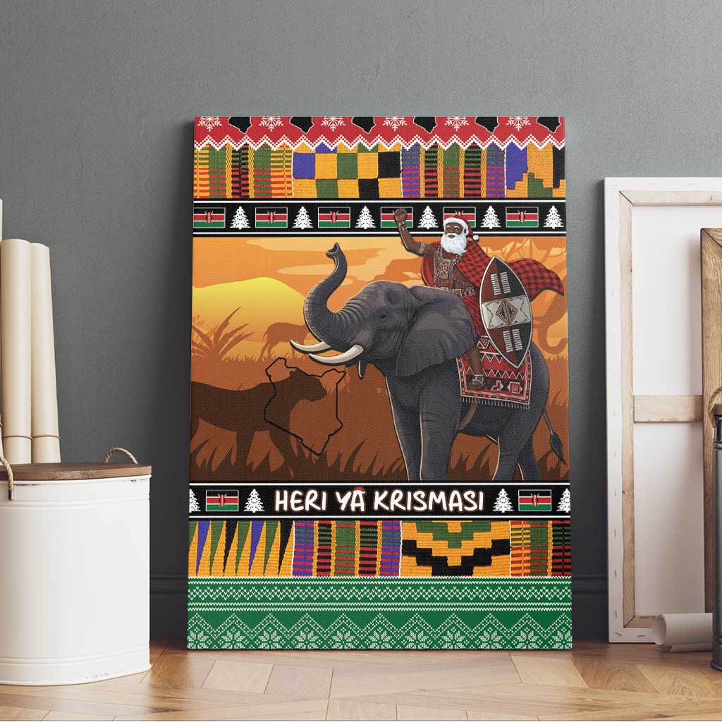 Afro Christmas in Kenya Safari Canvas Wall Art Black Santa Riding Elephant - African Pride
