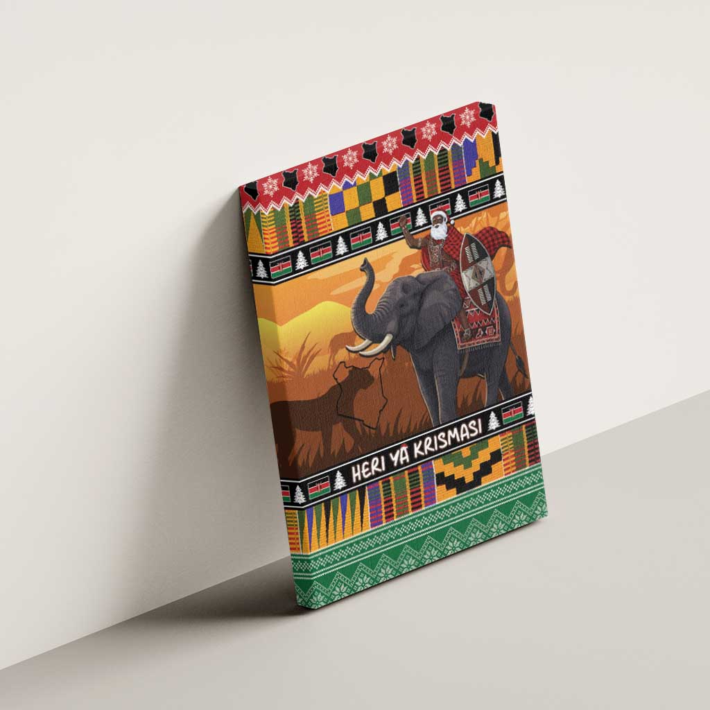 Afro Christmas in Kenya Safari Canvas Wall Art Black Santa Riding Elephant - African Pride
