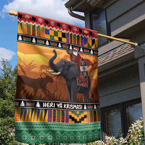 Afro Christmas in Kenya Safari Garden Flag Black Santa Riding Elephant - African Pride