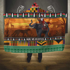 Afro Christmas in Kenya Safari Hooded Blanket Black Santa Riding Elephant - African Pride