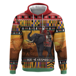 Afro Christmas in Kenya Safari Hoodie Black Santa Riding Elephant - African Pride