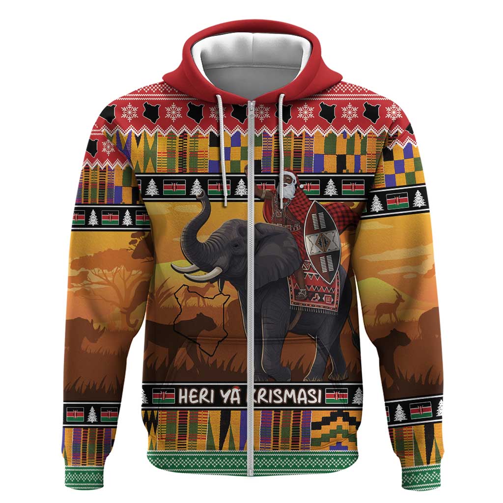 Afro Christmas in Kenya Safari Hoodie Black Santa Riding Elephant - African Pride