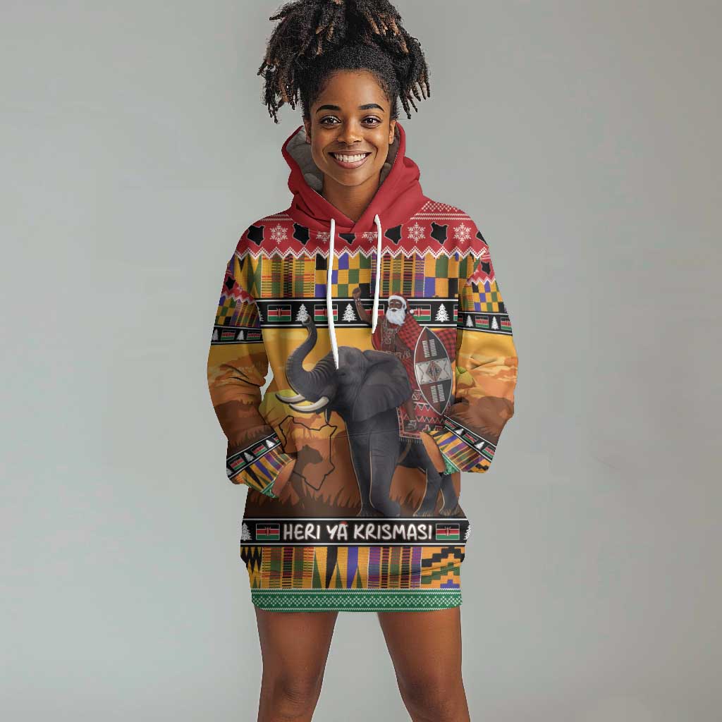 Afro Christmas in Kenya Safari Hoodie Dress Black Santa Riding Elephant - African Pride