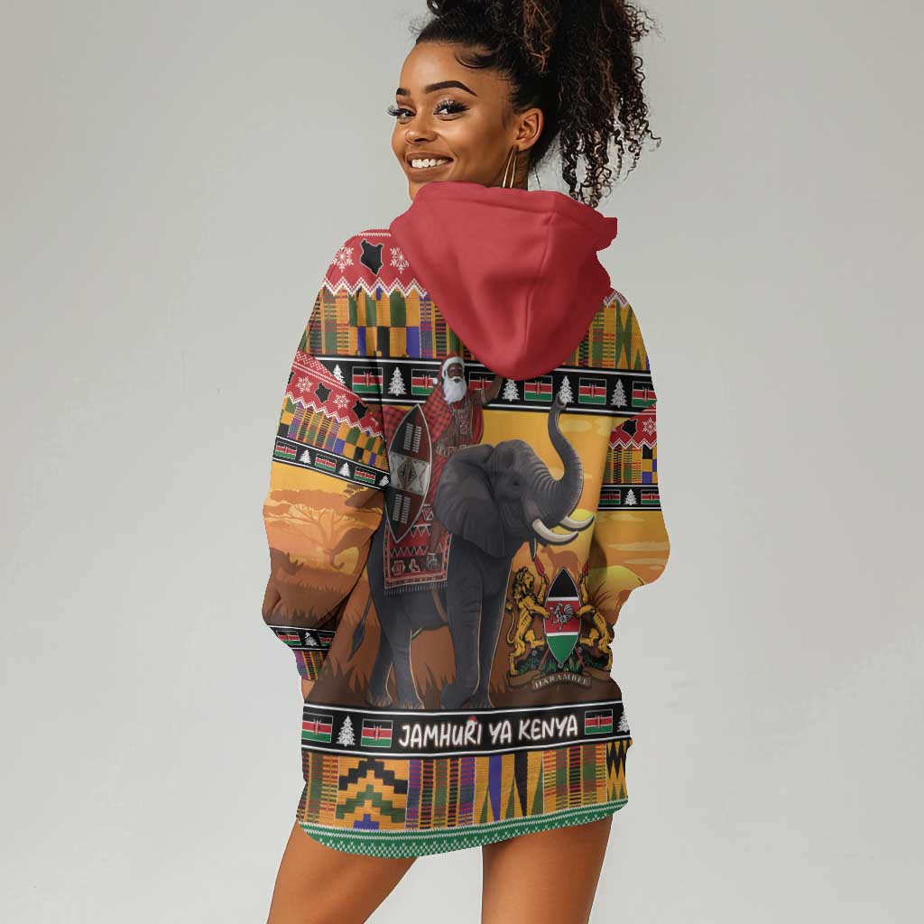Afro Christmas in Kenya Safari Hoodie Dress Black Santa Riding Elephant - African Pride