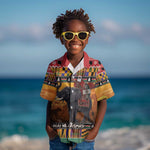 Afro Christmas in Kenya Safari Kid Hawaiian Shirt Black Santa Riding Elephant - African Pride