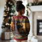 Afro Christmas in Kenya Safari Kid Ugly Christmas Sweater Black Santa Riding Elephant - African Pride