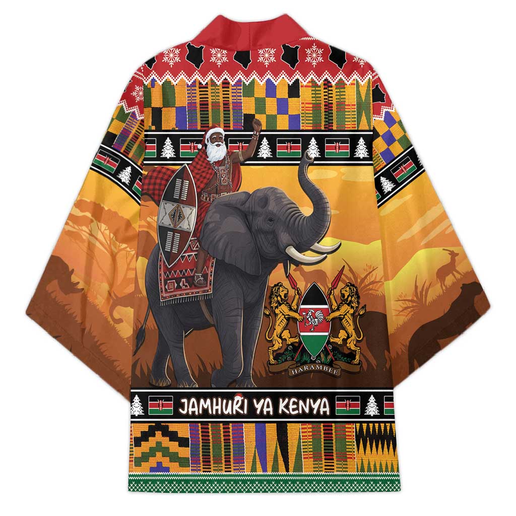 Kenya Safari Christmas Kimono Black Santa Riding Elephant - Heri ya Krismasi