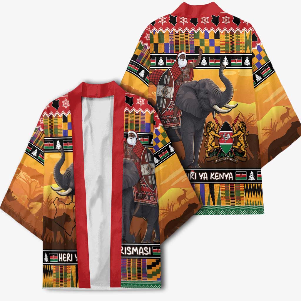 Kenya Safari Christmas Kimono Black Santa Riding Elephant - Heri ya Krismasi