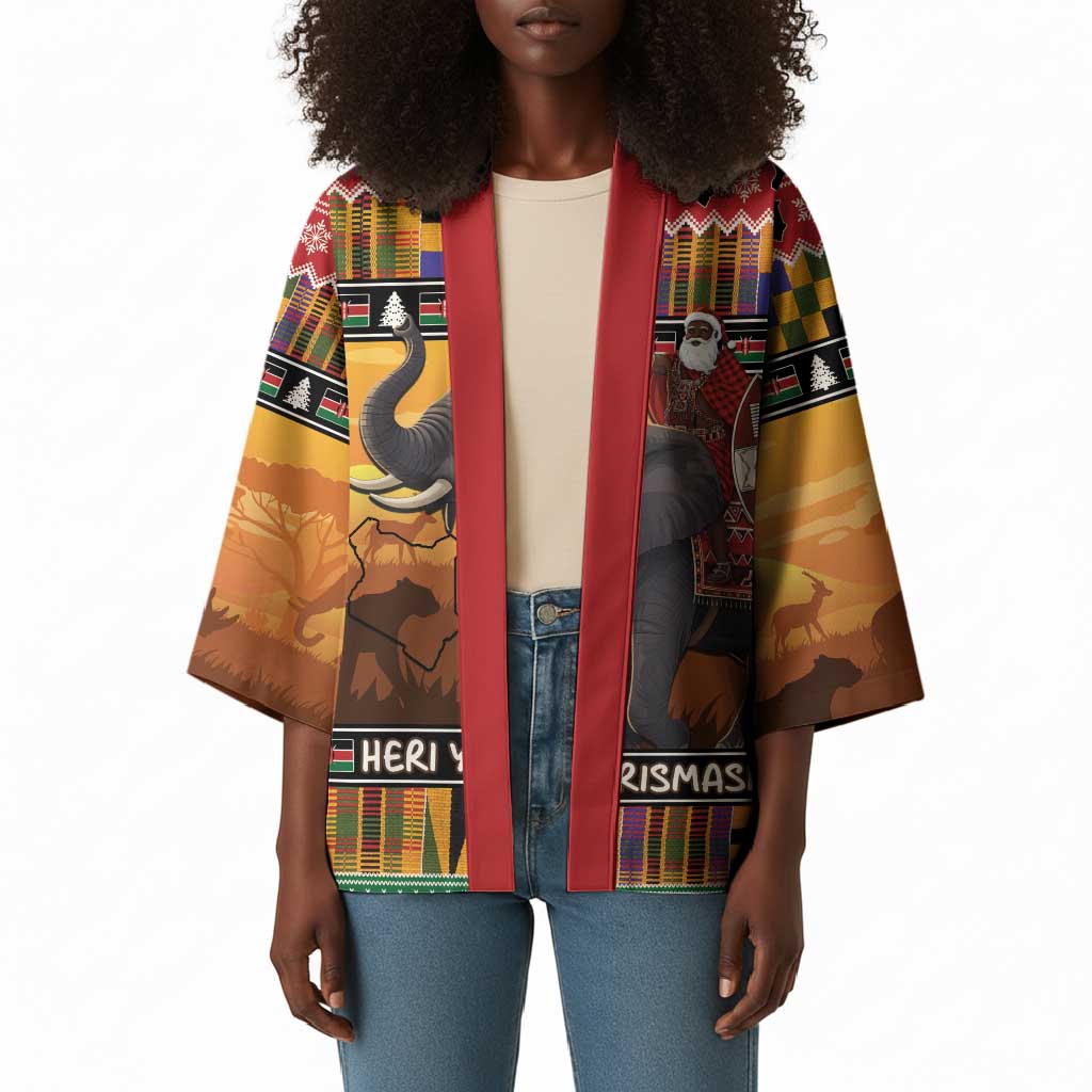 Kenya Safari Christmas Kimono Black Santa Riding Elephant - Heri ya Krismasi