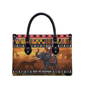Kenya Safari Christmas Leather Bag Black Santa Riding Elephant - Heri ya Krismasi
