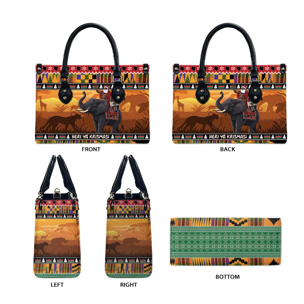 Kenya Safari Christmas Leather Bag Black Santa Riding Elephant - Heri ya Krismasi