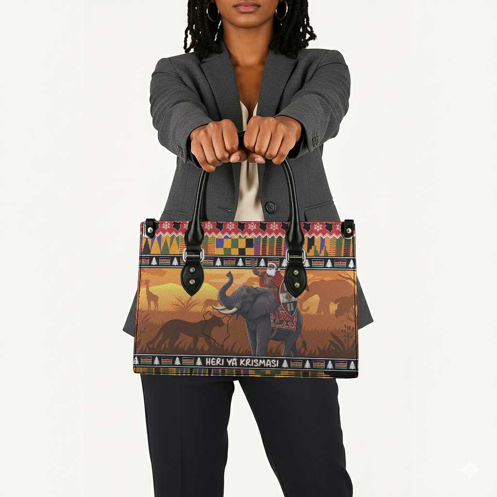 Kenya Safari Christmas Leather Bag Black Santa Riding Elephant - Heri ya Krismasi