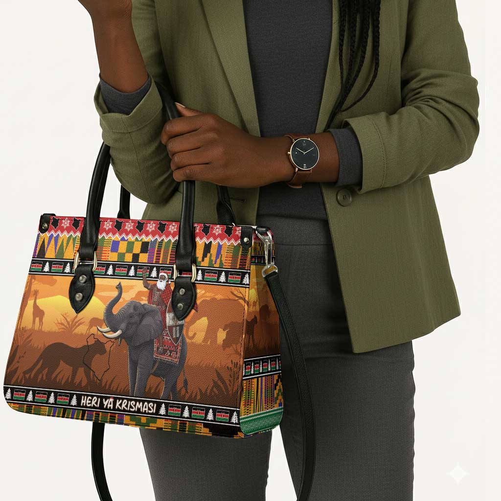 Kenya Safari Christmas Leather Bag Black Santa Riding Elephant - Heri ya Krismasi