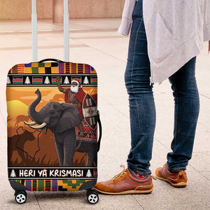 Afro Christmas in Kenya Safari Luggage Cover Black Santa Riding Elephant - African Pride