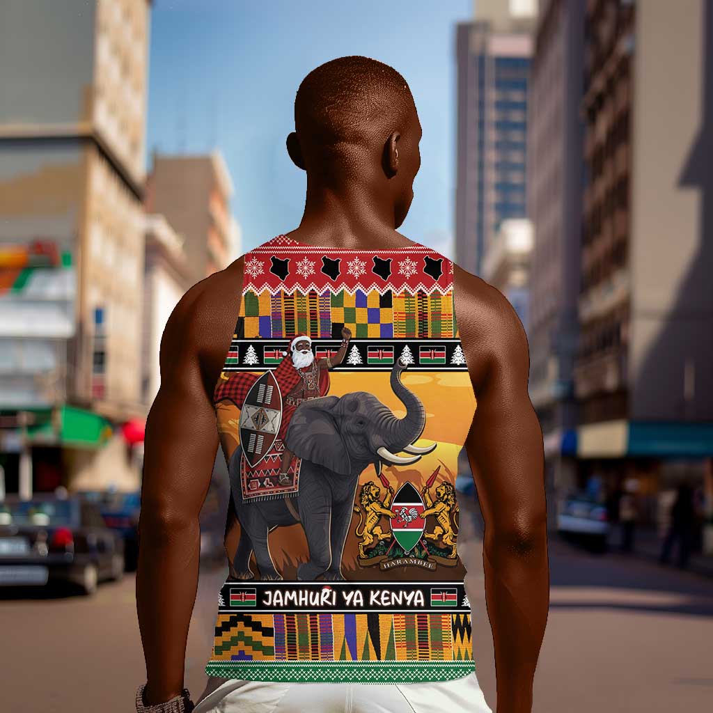 Afro Christmas in Kenya Safari Men Tank Top Black Santa Riding Elephant - African Pride